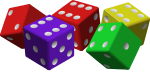 five colored dice